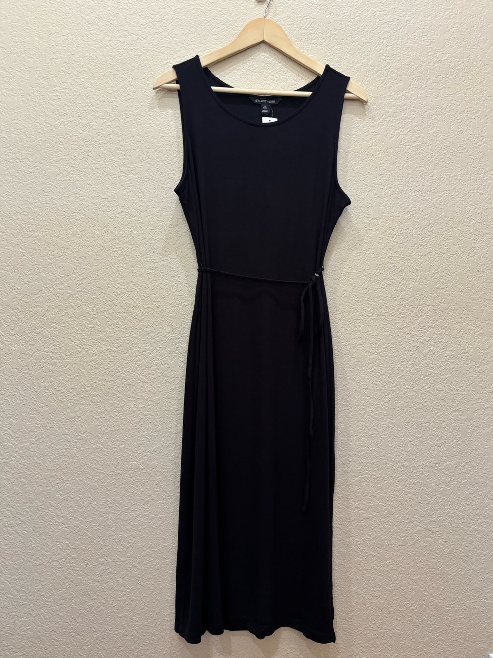 NWT 41 Hawthorn Sleeveless Ponte Midi w/ Self Tie Black XLP Minimalist Office